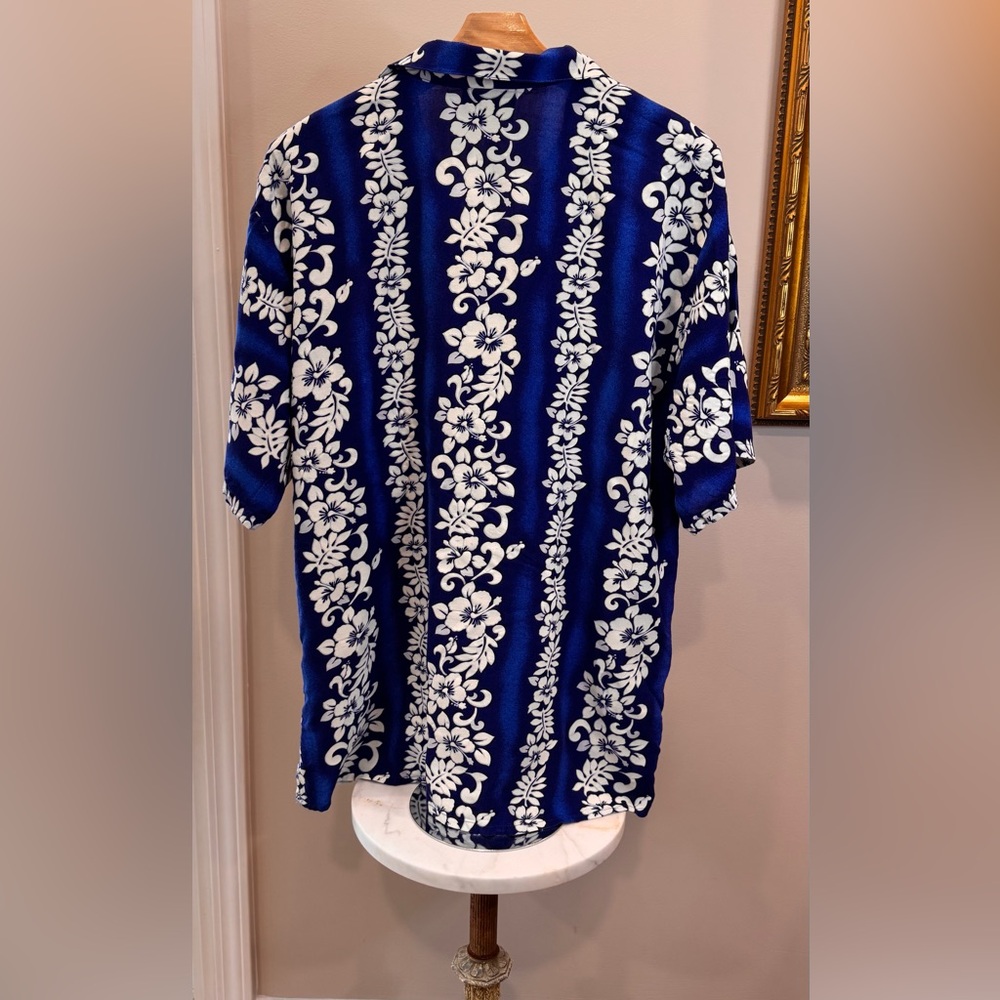 ULUWATU Bali island men’s blue white floral casual button down Hawaiian shirt XL - Picture 8 of 16